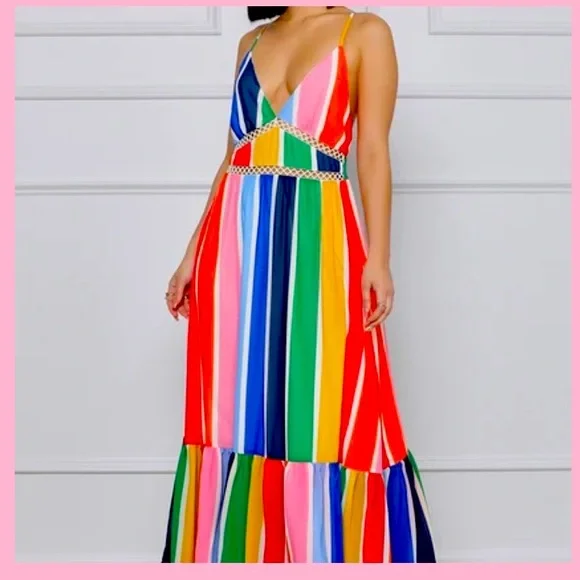 rainbow dress formal Evana Lace Maxi Dress - Black main image 0